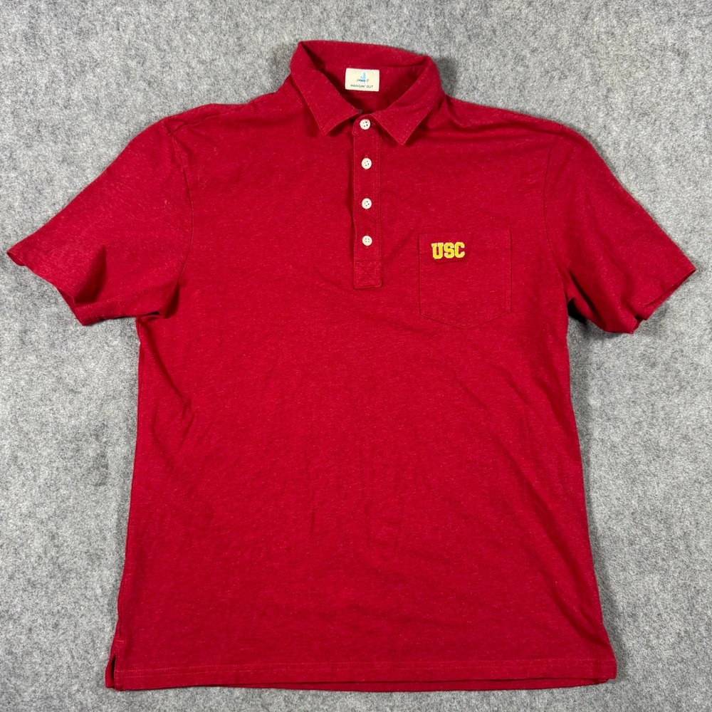 Johnnie-O USC Polo Mens Medium Red Hangin Out Short Sleeve Cotton Spandex Pocket